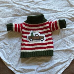 Striped Red and Green wine bottle cozy Christmas Sweater with Truck Design